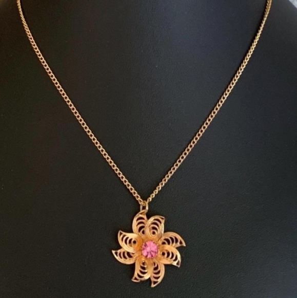 Vtg 1970s Sarah Coventry Field Flowers Pin Gold Filigree Necklace - Picture 2 of 5